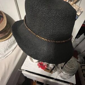 Black Straw Hat with Beaded Band with UPF 50 protection